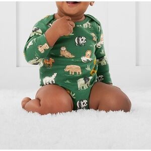 Members Mark Baby Long Sleeve Organic Cotton Bodysuit 4Pack Animal Safari Sz 12M